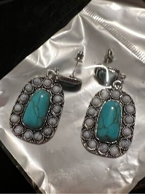 Turquoise & Silver Western Earrings